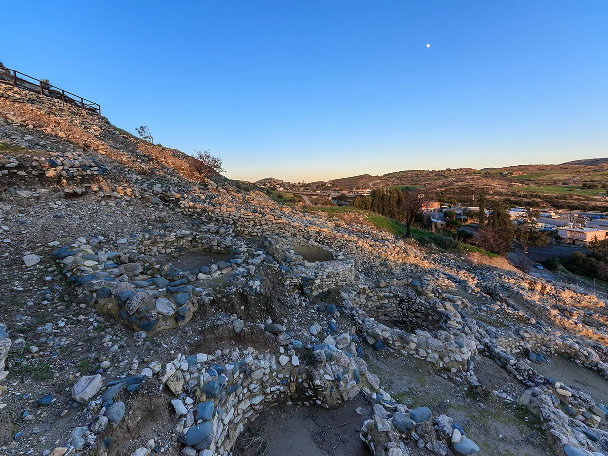 Reconstructed circular stone dwellings at the Neolithic settlement of Khirokitia, Cyprus