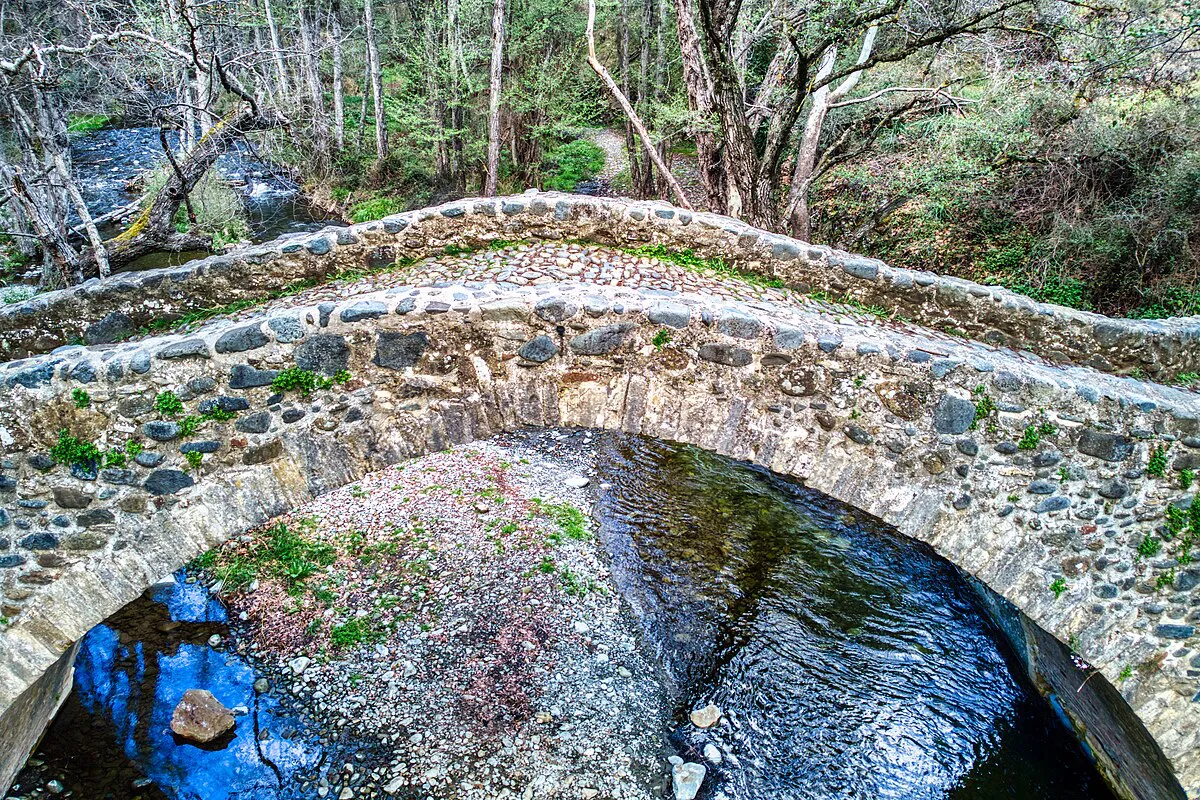 The Tzelefos Bridge, a 16th-century Venetian stone bridge in the Paphos Forest, Cyprus